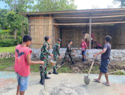Bantu Perkembangan Usaha Lokal, Pos Nilulat Satgas Yonkav 6/Naga Karimata Bantu Masyarakat Bangun Rumah Tenun Ikat